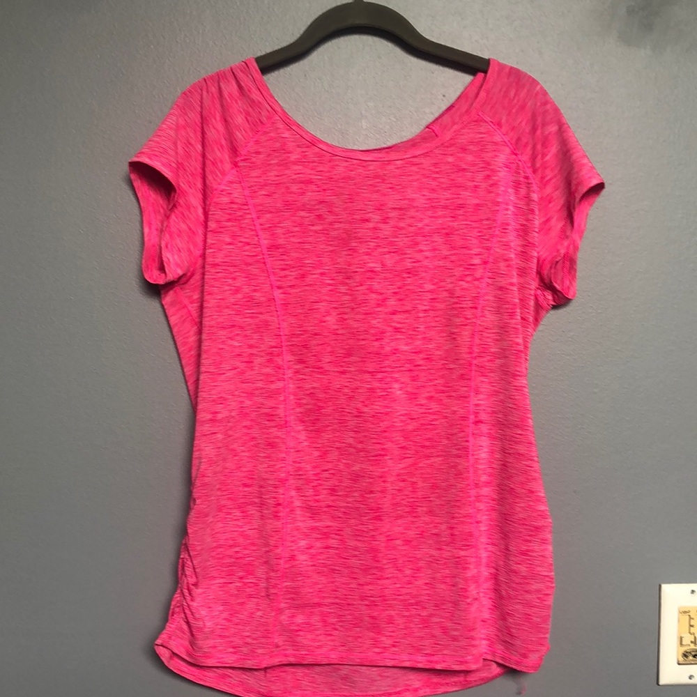 Pink & White Performance Tee with Back Hole Accent
